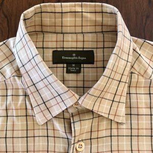 Zegna Tan Semi-Spread Collar (hidden button down) Shirt Med.